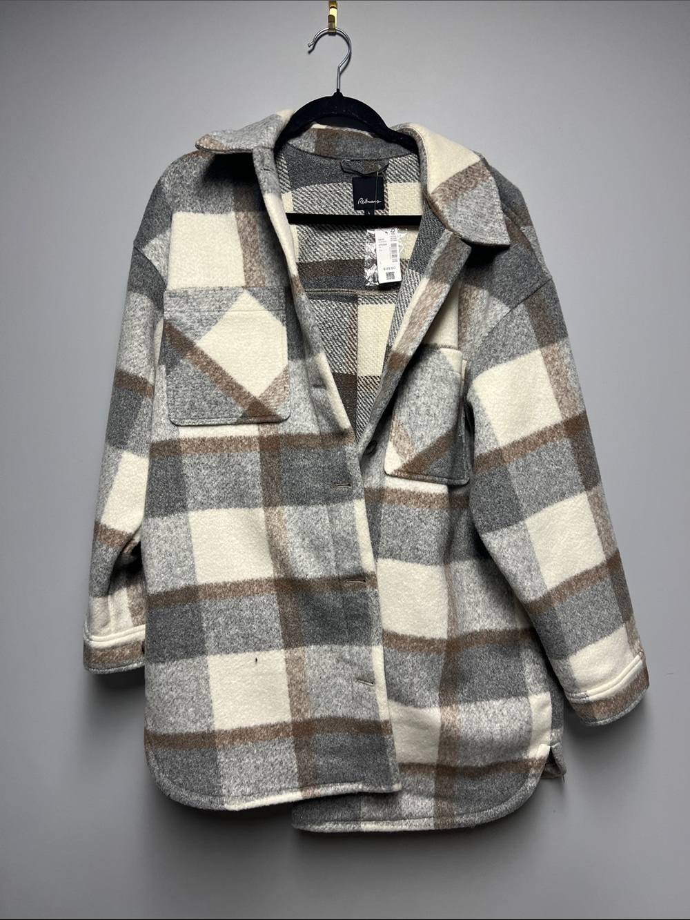 Reitmans Plaid Shacket Jacket in Cream, Gray & Brown